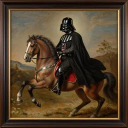 darth vader riding a horse, framed renaissance painting, detailed, realistic