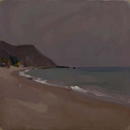 impasto wick minimalist painterly sketch, in rich glossy oil paint of a gloomy italian beach scene, claire tabouret