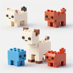 small animals made of two or three lego bricks, four legged, quadrupedal, cute looking, kawaii, sharp focus, character sheet, game concept art, blocky, lego mixels