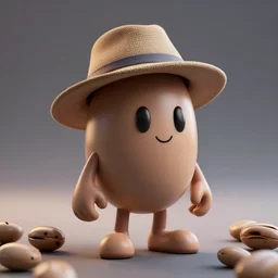 bean game character wearimg a hat, realism, photorealism, octane render, trending on artstation, unreal engine, volumetric lighting