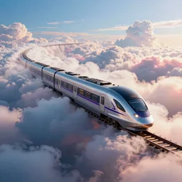 Massive futuristic Train in colourful clouds,train,octane-render