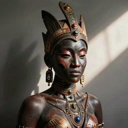 a beautiful cyborg made of east african ceremonial maske