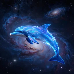Ethereal blue fire dolphin dolphin flying through a nebula, Sirius star system, star dust, cosmic, magical, shiny, glow,cosmos, galaxies, stars, outer space, stunning, by andreas rocha and john howe, and Martin Johnson Heade, featured on artstation, featured on behance, golden ratio, ultrawide angle, hyper detailed, photorealistic, epic composition, wide angle, f32, well composed, UE5, 8k