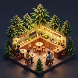 cannabis cafe isometric fun style rendered by pixar, by ren hang