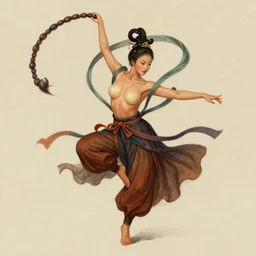 full body portrait of a barefoot dancer using a silk belt as weapon, barefoot, tanned skin, athletic, vivacious, absurdly beautiful, hanfu, fully clothed, covered chest, chinese ribbon dance, silk belt, scorpion whip, battle, wuxia, ming dynasty, detailed, anatomically accurate, fantasy illustration, drawn by wlop, artstation.