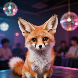 kodak ultramax 4 0 0 photograph of a fennec fox in disco club, grain, faded effect, vintage aesthetic, vaporwave colors, disney, cute, furry, zootopia, digital art