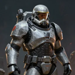 A comic book style portrait painting of a space marine in a space horror setting, unreal 5, DAZ, hyperrealistic, octane render, RPG portrait, dynamic lighting