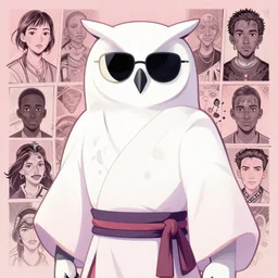 arrogant elegant medium shot of white one - eyes owl sunglasses dressed in samurai garment, pixiv fanbox, dramatic lighting, maximalist pastel color palette, splatter paint, pixar and disney exploded - view drawing, graphic novel by fiona staples and dustin nguyen, peter elson, alan bean, wangechi mutu, clean cel shaded vector art, trending on artstation