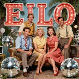 groovy late 1 9 6 0 s elo - ween - themed disco album cover of a 1 9 5 0 s family, vintage, realistic, hyperrealistic, 8 k resolution, hd quality, very detailed, highly detailed, intricate details, real life, real world, trending on artstation, digital art, really realistic, very realistic, artistic, album cover, album, cover, remastered