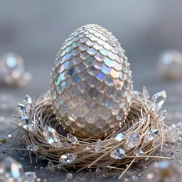 vanishing point, a beautiful distinct mystical creature egg covered with electroplated glossy scales, in the magic nest with many details, crystalized. symmetrical. game asset, octane render, depth of field, artstation, by greg rutkowski, loish, ferdinand knab, in dark, warm toplight 8 k