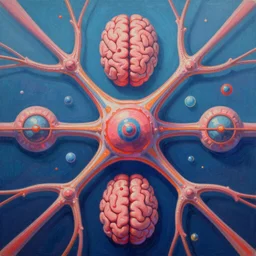 an incredible digital art painting of a brain synapse in the style of beeple and jean giraud, conceptual abstract symmetrical geometrical shapes, cinema 4 d octane render, vaporwave color palette
