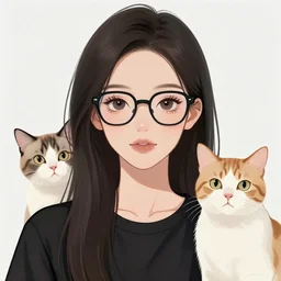 a centered anime portrait of one lady wearing eyeglasses together with one cat by wlop, loish, ilya kuvshinov, makoto shinkai, and artgerm, elegant, vivid colors, hyperdetailed artistic lines, intricate, in the style of borderlands, artstation, 8 k
