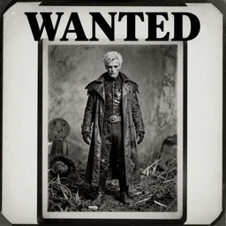 ambrotype tintype wanted poster lovecraftian, menacing pale blond prince genetically engineered supersoldier