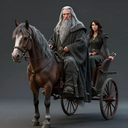 a full character portrait of gandalf the grey on a horse - drawn buggy, by ross tran, akiko yoshida, hyper detailed, digital art, trending in artstation, cinematic lighting, studio quality, smooth render, unreal engine 5 rendered, octane rendered