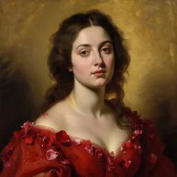 beautiful oil matte portrait painting, woman in a red dress covered in rose petals, wonderful masterpiece highly detailed, beautiful cinematic light deep focus, elegant, digital painting, smooth, sharp focus, golden ratio, dramatic illumination, ultra realistic, 8 k, art by artemisia lomi gentileschi and caravaggio