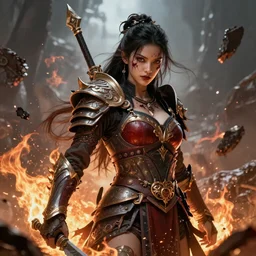 portrait a beautiful brutal warrior, wrath flame and ruin, 8k, trending on artstation