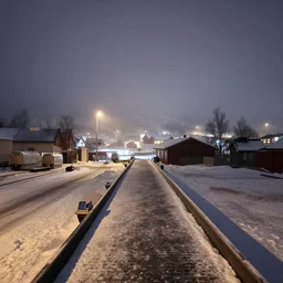 A frozen conveyor belt in Porsgrunn, foggy night-time landscape photo