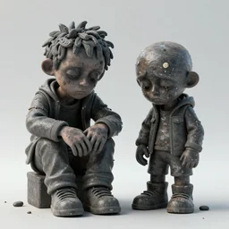 Calvin and Hobbes as depressed, sick and dirty homeless adults on crack rock drugs, octane render, sculpture, concept art