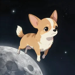chihuahua flying to the moon, dramatic lighting, illustration by greg rutkowski, yoji shinkawa, 4 k, digital art, concept art, trending on artstation