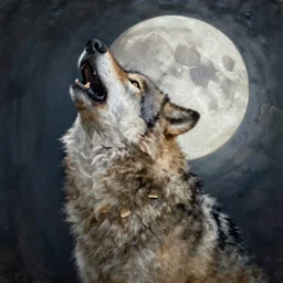 A Hyperdetailed Award Winning Masterpiece trending on artstation of a wolf howling at the moon, oil painting
