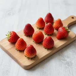 photo of strawberries lie on a cutting board on the table