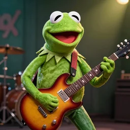 Kermit the frog as guitarist in a punk band