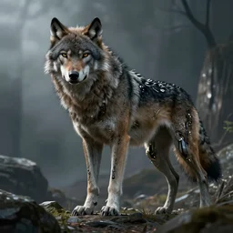 cyborg wolf in matrix, epic style, style like albert bierstadt, cinematic lighting, octane render, exquisite detail