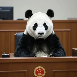 panda as a judge in a courtroom trial