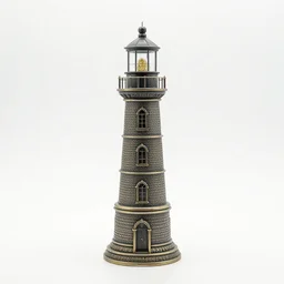 ornate lighthouse figurine, 8k product photo, isolated on a pure white background, centered, entire object in frame, sharp focus, soft studio lighting