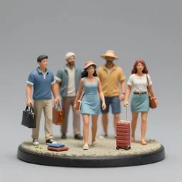 80mm resin detailed miniature of modern citizens in vacation , clothed in summer , 4K, Full body