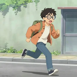 a nerdy guy trying to do an anime run, realistic