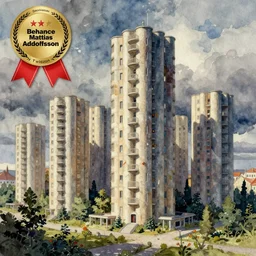 Apartment complex made of tubes, by Mattias Adolfsson, greeble, modern European ink painting, behance contest winner, storybook illustration, watercolor