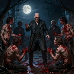 midnight moonlight underground realistic matte painting of wan bald british man surrounded by bloody tweakers addicts groupies performing ritual magic greg rutkowski artstation hdr vivid color ( ( ( ( ( ( ( ( alphonse mucha ) ) ) ) ) ) ) ) )