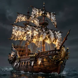 detailed pirate ship made out of feathers by greg rutkowski, enigmatic atmosphere, beautiful and cinematic lighting, artstation hq.