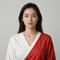 portrait of a woman wearing white and red, by robert gunn.