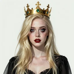 a horror hyper real illustration of Elle Fanning with a crown by Junji Ito