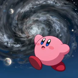 pink kirby from the video game sucking in a hurricane, view from space, 8 k