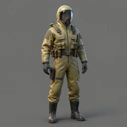 hazmat suit soldier, concept art, 3d model, art by Moebius