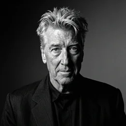 Black & White portrait photograph of David Lynch, Chiaroscuro lighting