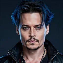 portrait of cyberpunk johnny depp with blue hair, by ilya kuvshinov, katsuhiro otomo, kidmo!!!, trending on artstation, magali villeneuve, artgerm, jeremy lipkin and michael garmash
