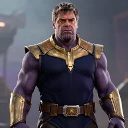 cinematic still of rowan atkinson as thanos in avengers : infinity war