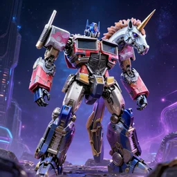 mechanical unicorn transformer sci - fi cosmic background