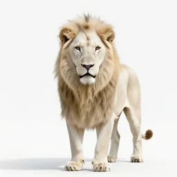 white lion, high detail photograph, full body, isolated on a pure white background, centered, entire subject in frame, sharp focus, soft studio lighting