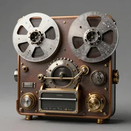 steampunk reel to reel tape player, fisheye, digital art, 8k, fine details, trending on artstation