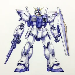 an intricate ballpoint drawing of a giant anime robot