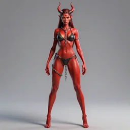 full length complex 3 d hyper realistic smooth ultra sharp render of a gorgeous!! chained red skinned demoness viking warrior bikini | high detail, 4 k, hd, symmetrical, proportional | art by oh jinwook + 吵 集 仁 儿 on artstaion + takeshi obata + alphonse mucha + jim lee