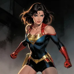 medium shot, action, female superheroine, cinematic, dark, by jim lee, artstation