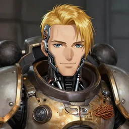 portrait of a male friendly and peacful transhuman in anime and cyberpunk style, robotic face, warhammer 4 0 0 0 0, realistic shaded lighting, magali villeneuve, artgerm, rutkowski, wlop jeremy lipkin