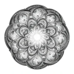 a black and white drawing of a spherical flower, an illustration of by ernst haeckel, pixiv, generative art, fractalism, bioluminescence, biomorphic