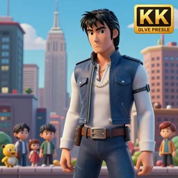 android elvis presley, 3 d anime, arcane style, ny, high resolution, by yoshitaka amano, by ruan jia, by conrad roset, by dofus online artists, city landscape, side scrolling, rule of thirds, 4 k